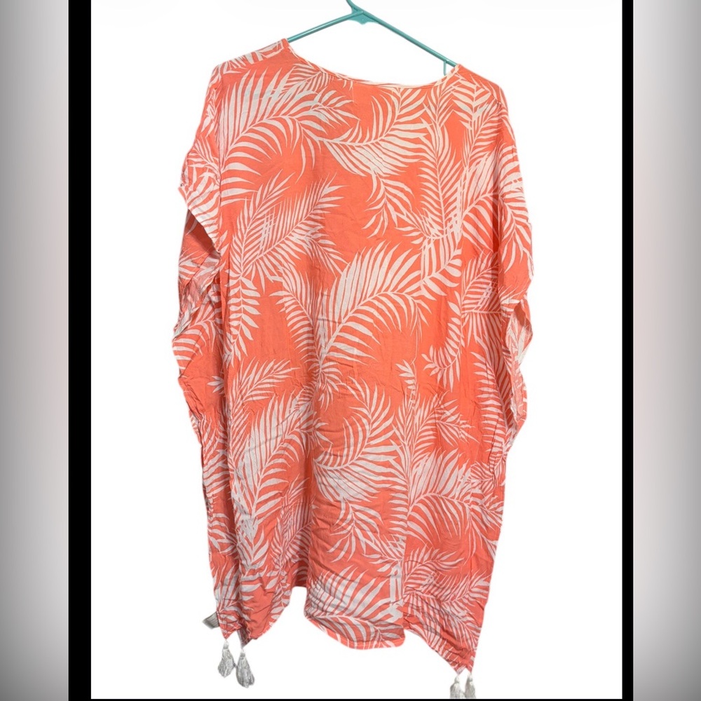 Cleobella Pink Palm Print Tassel Coverup Tunic Dress One Size Viscose - Picture 5 of 8